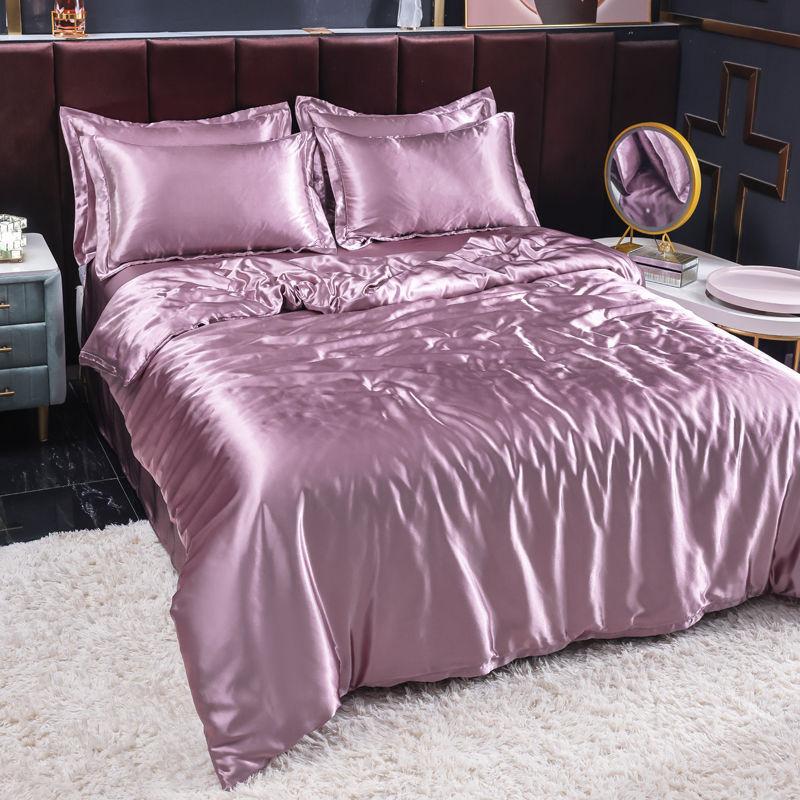 Summer Ice Silk Duvet Cover Set Double Sided Soft Smooth Luxury Bedding for Single Person Dormitory