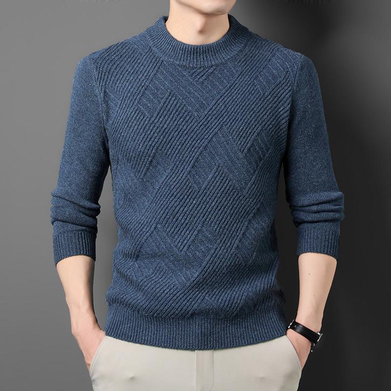 

100% Pure Wool Men s Sweater, 600g Thick, Warm Jacquard Base Layer, Half-High Collar, Long Sleeve for Autumn/Winter. L