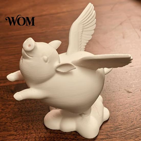 Fine Detail Pig Figurine 3D Printed Statue, Cute Winged On A Cloud Auspicious Decoration Figurine, Collectible Piggy Sculpture for Office Desk