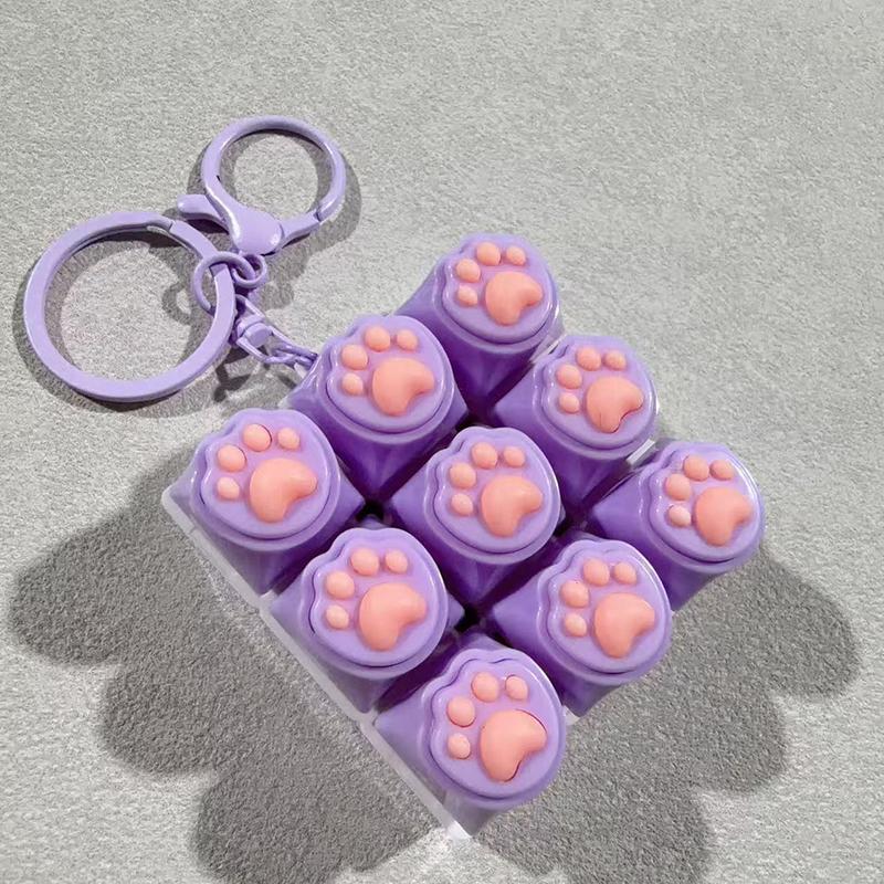 9 Keys Keyboard Key Toy Cat Paws Finger Button Stress Relief Toys Mechanical Keyboard Keycaps Keychain Office Decompression Calm