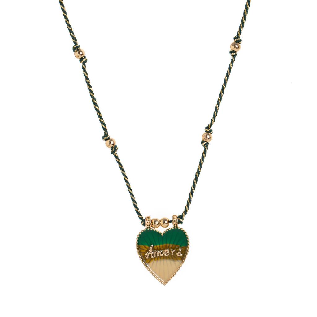Colorfast Beaded Tarot Card Pendant Necklace with Heart-Shaped Charm, Fashionable Gold-Plated Design On Colorful Rope