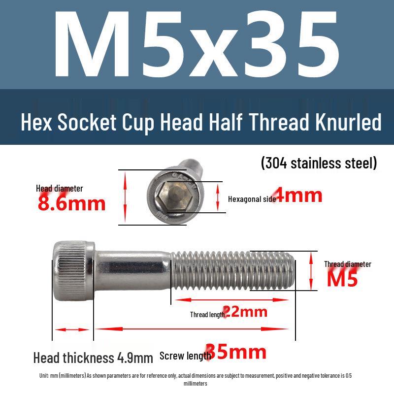 304 Stainless Steel Hex Socket Screws M4-M20, Cylindrical Head, Partial Thread Bolts