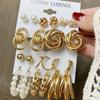 IF ME Fashion Butterfly Gold Earring Set Retro Pearl Pendant Stud Earrings Women Jewelry Accessories