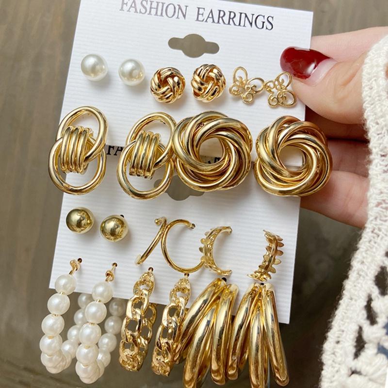 IF ME Fashion Butterfly Gold Earring Set Retro Pearl Pendant Stud Earrings Women Jewelry Accessories