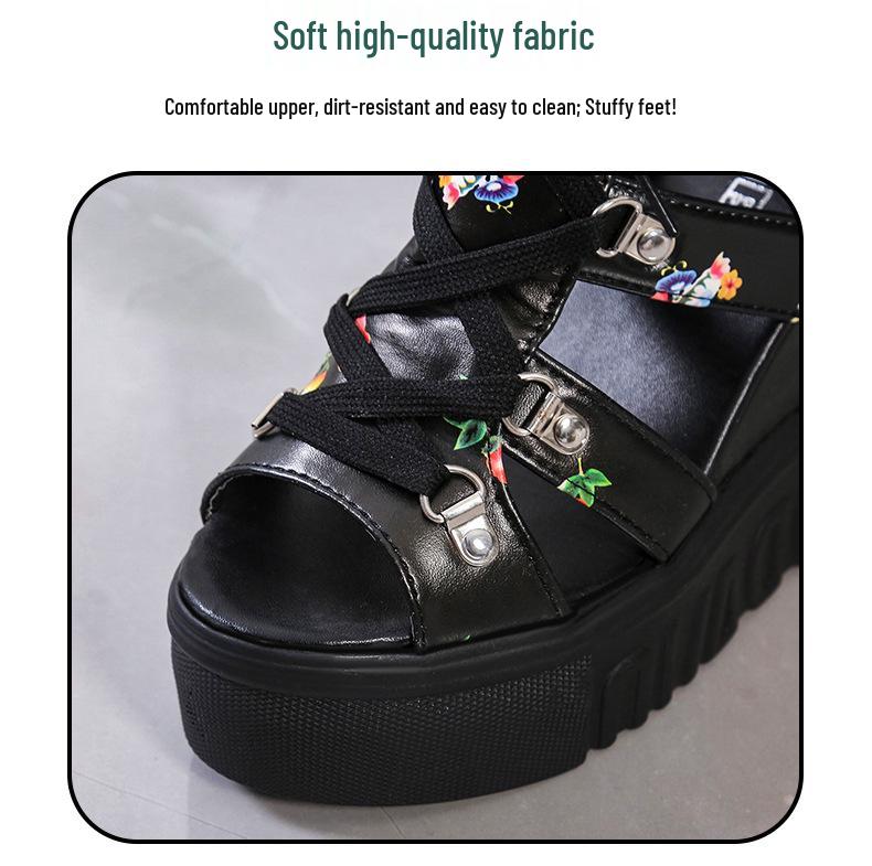 2025 Summer Women's Roman High Heel Sandals - Color Block Cross Straps, 12cm Wedge, Peep Toe