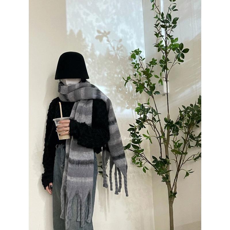 Frischer Wind~ Mohair-Schal Damen Herbst und Winter warm verdickt Studenten karierter Schal vielseitiger Schal