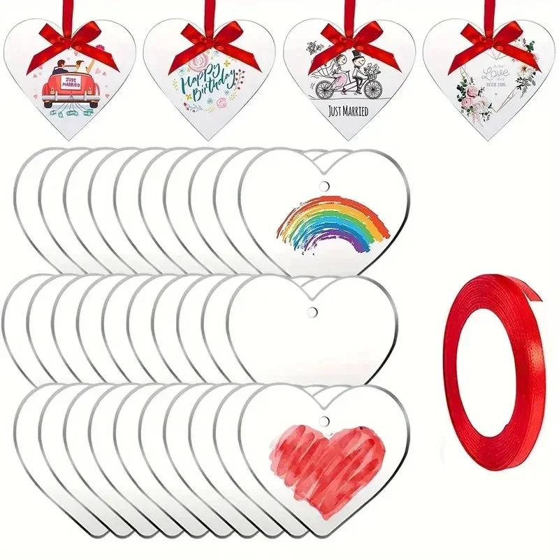 Bulk Blank Acrylic Heart Ornaments Clear Transparent Hanging Pendants with Hole for Valentine's Day Wedding Decorations