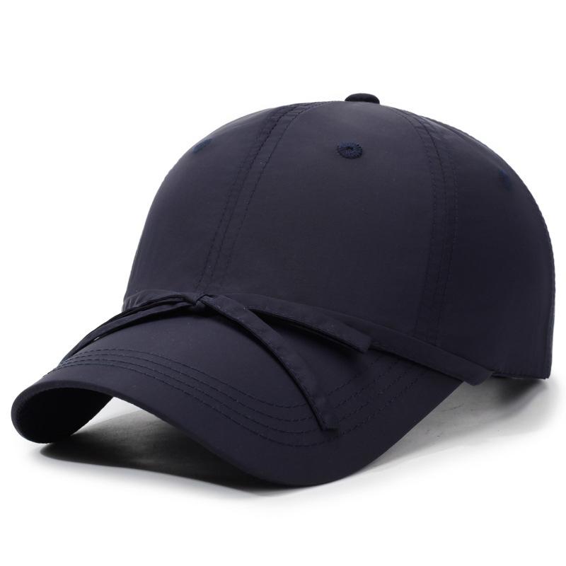 Summer Solid Color Quick-Drying Strap Solid Color Bow Baseball Cap Women's Outdoor Camping Sunshade Cap