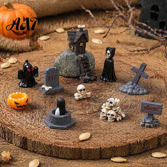 Secret Room Micro Scenery Halloween Miniature Resin Ornaments, Landscape Desktop Decor, Horror Ghost Tombstone Figures Scene Accessories for Fish Tank