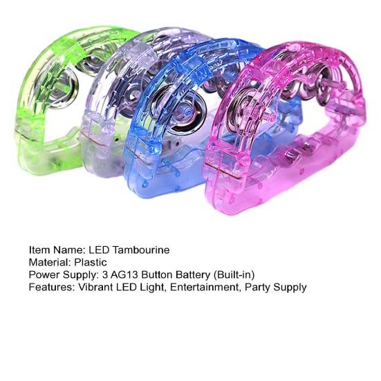 LED Tambourine Light Up Musical Flashing Tamborine Toy Handheld Percussion Instrument for Teenagers Adults Wedding Party Favors