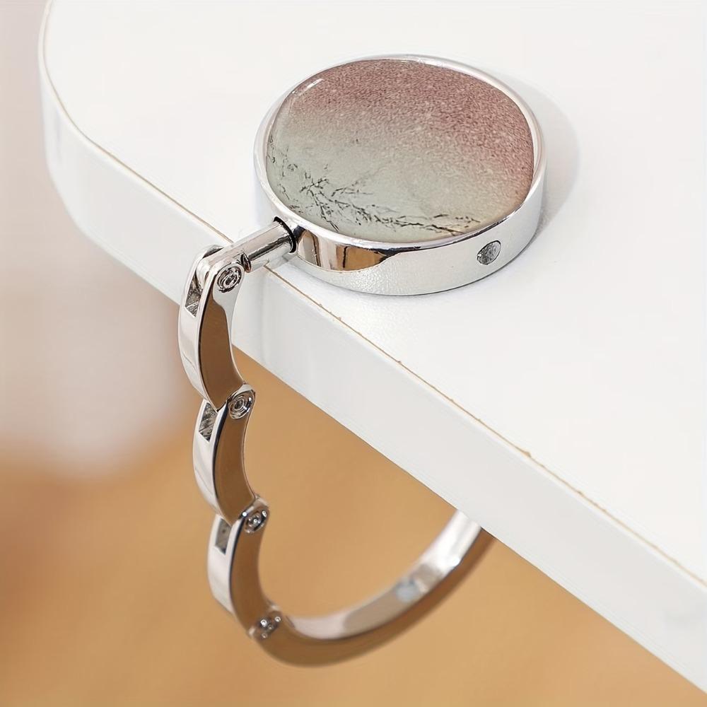 2PCS Starry Sky Pattern Classroom Desk Schoolbag Hanger Folding Stainless Steel Table Handbag Hanger Round Non-slip Back