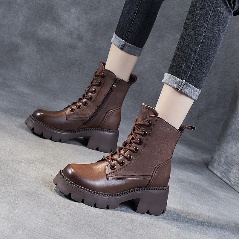 

Leather Thick Sole Martin Boots Vintage 40 коричневий