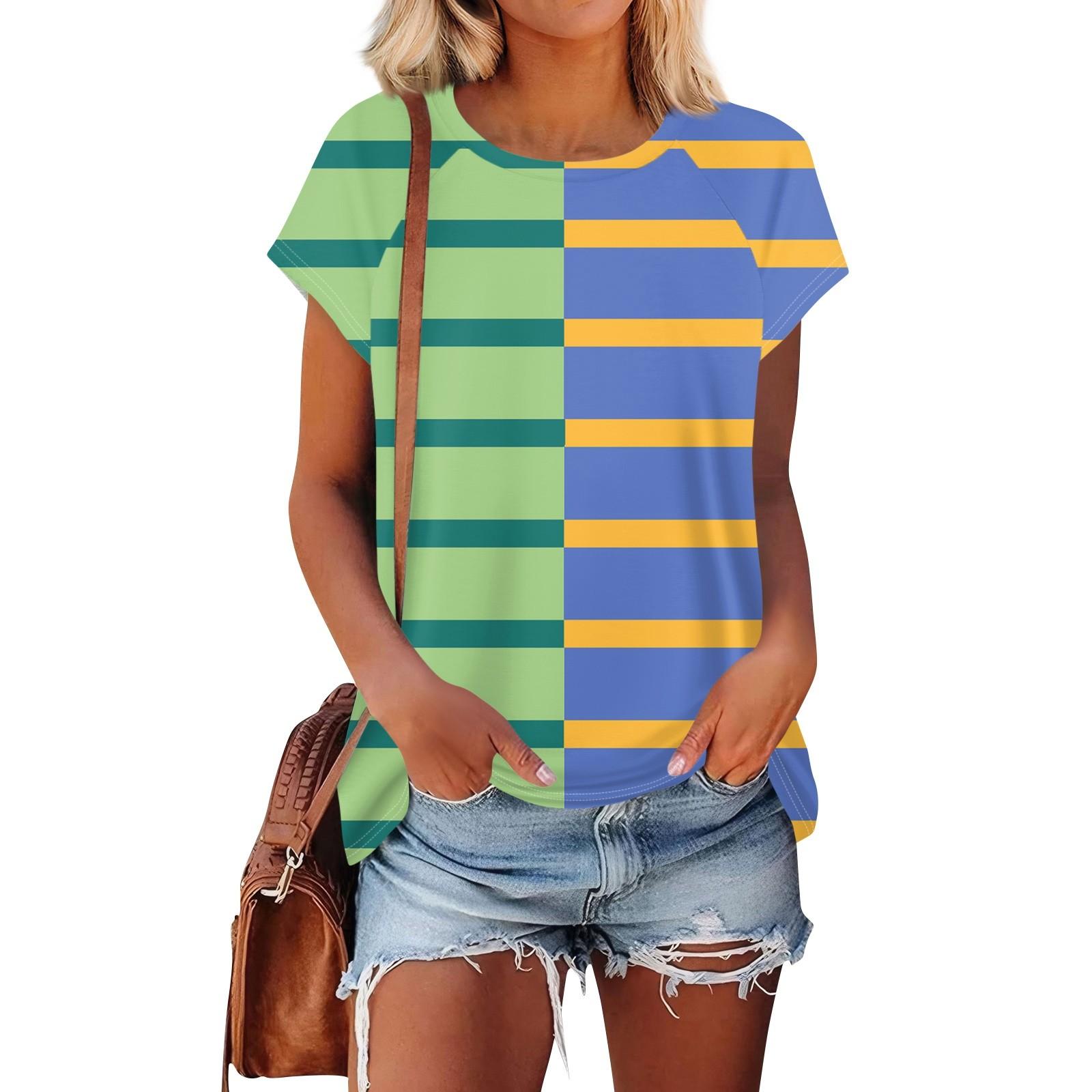 

Женские футболки с коротким рукавом, милые туники с круглым вырезом, топы, базовые футболки, блузки, свободный пуловер L зелёный