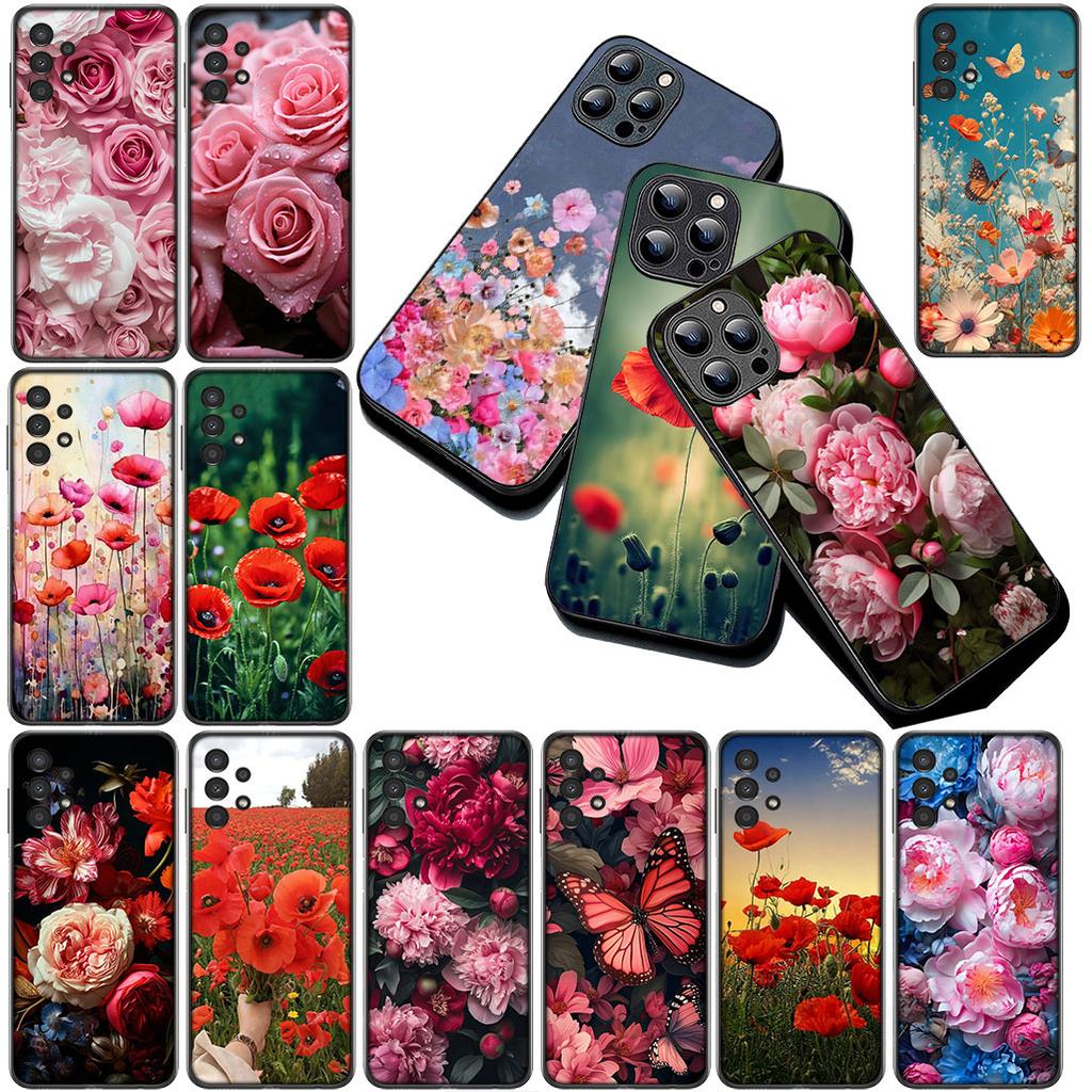 Weiche Hülle für Apple iPhone 17 Pro XS Max Air 6 7 8 Plus 5 + SE 2022 SE2 16E Hülle Handyhülle Mohnblume Blüte Mode