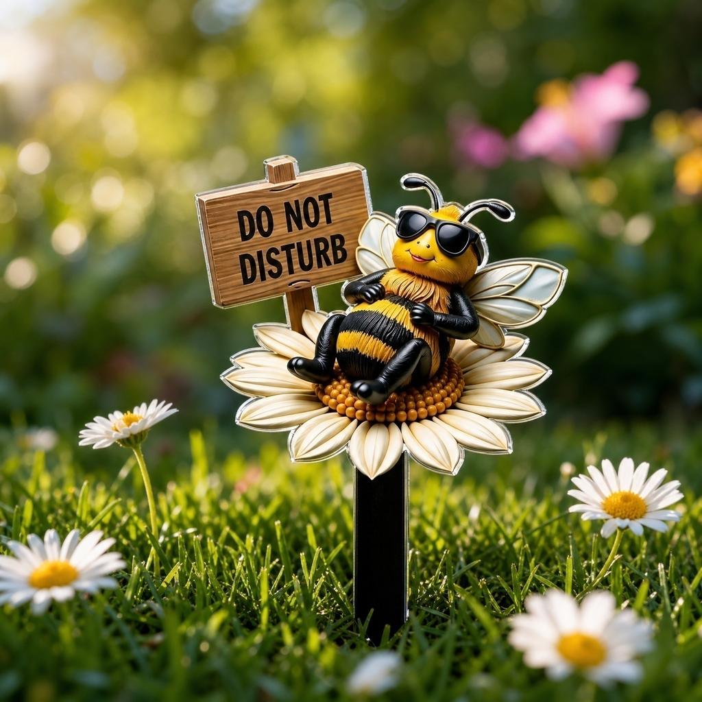 Acrylic Bee Garden Lawn Outdoor Stake Sign Yard Decoration with Do Not Disturb Message for Patio Pathway Flower Bed Landscaping