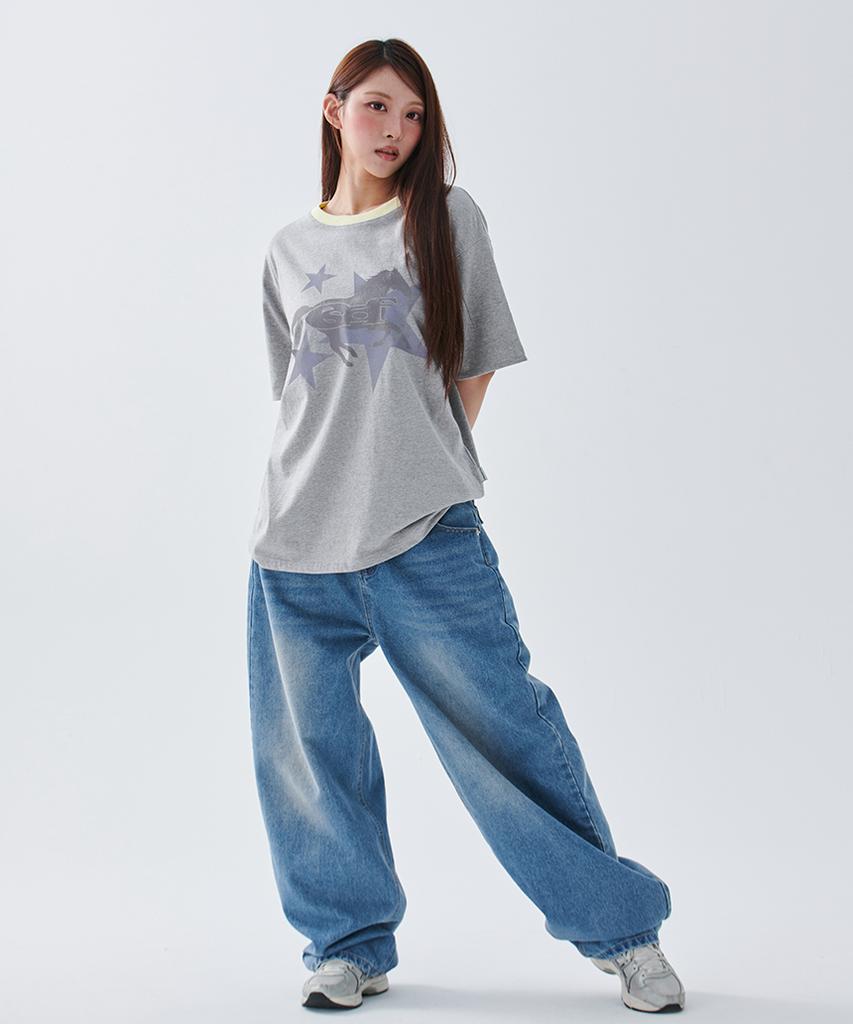 ESCAPEFROM [Escf X Hot Today] Lone Star Horse Roll-Up Point Short Sleeve T-Shirt Gray