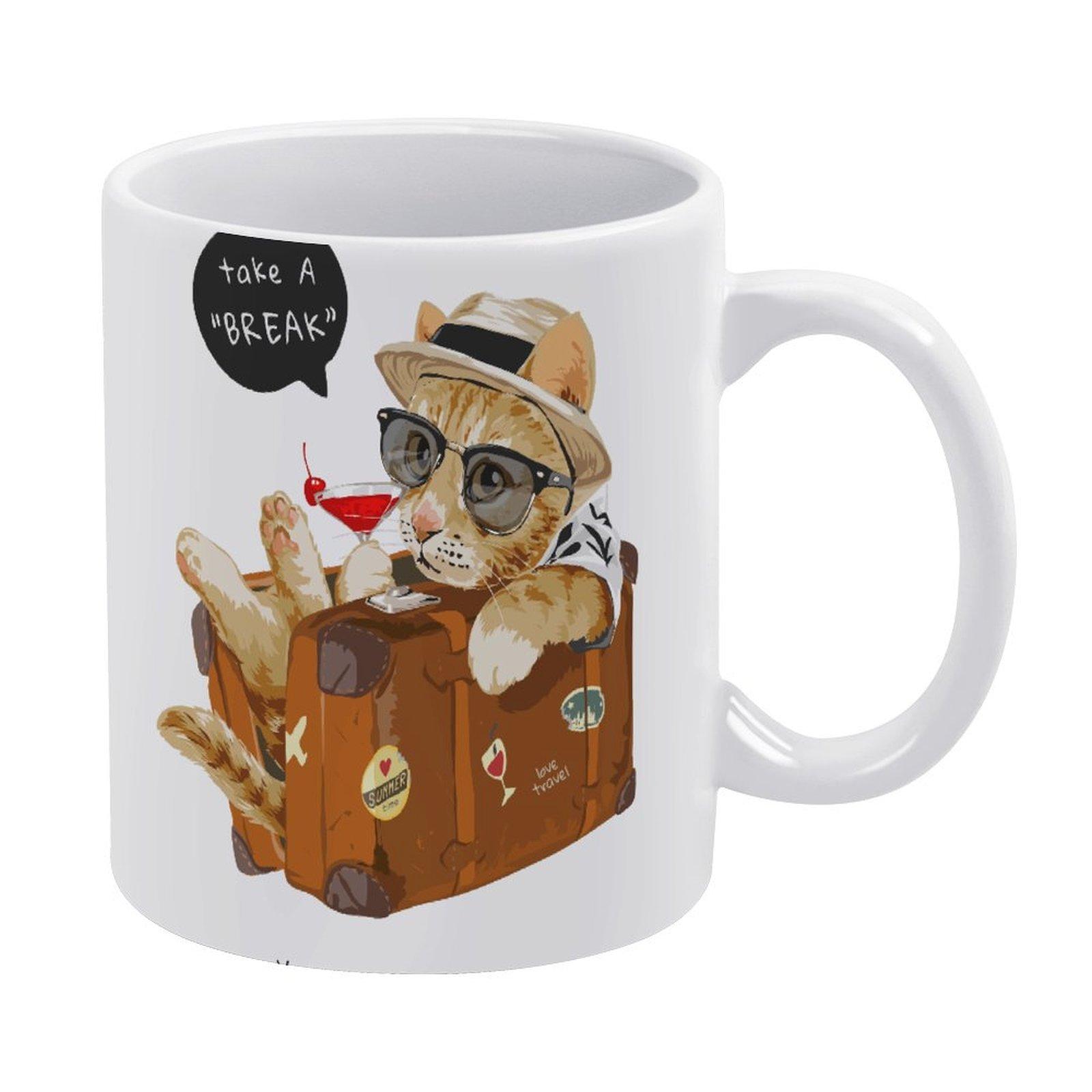 

1Pack 11oz White Ceramic Mug Double-Sided Printed Element Durable Coffee Cup Perfect For Home Office Daily Drink белый