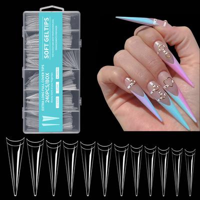 240pcs XXL Stiletto False Nails Press On Acrylic Nail French Half Cover Gel Tips Fake Tips Manicure Supplies DIY Extension Tools