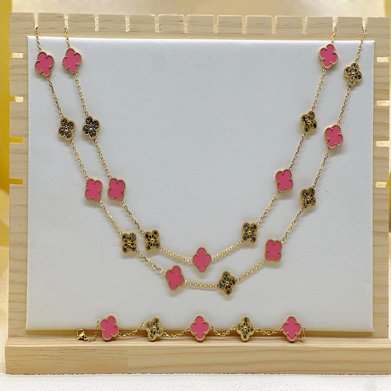 

Бутик Ожерелье из 20 цветков клевера-четырехлистника, Цепочка на ключицу с клевером-четырехлистником на удачу, 90 см, Ожерелье из белого перламутра 18K