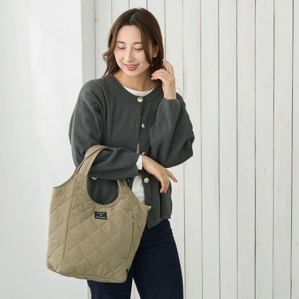 Tote Bag with Shoulder Suitable for Commuting and 3735 [Rootote] Women's Dividers, Bag, Self-Standing, Stylish, School, LT.Round.Party.Quilt-E (01