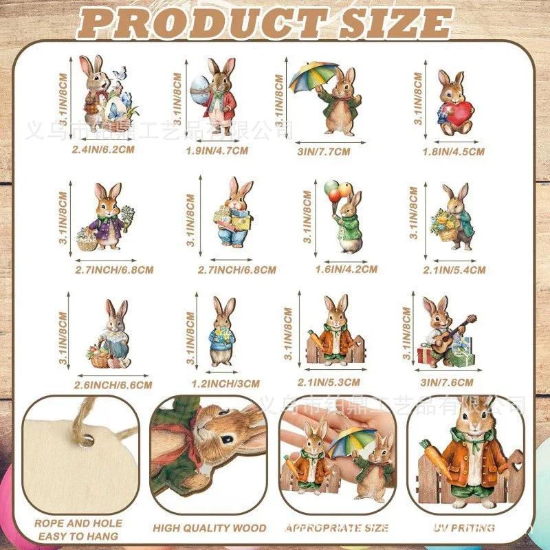 

Rabbit Hanging Ornament Wooden Handmade Easter Rabbit Pendant Easy to Hang Bunny Props Hanging Pendant