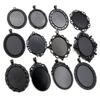 5pcs 30x40mm Inner Size Antique Silver Plated and Bronze and Black Cabochon Base Setting Charms Pendant