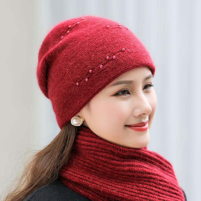 Neue Wintermütze für Damen, modisch, dekoriert, Beanie-Mütze, Kaninchenfell-Mischung, warme Wintermütze für Damen, lässige Streetwear, Strickmütze