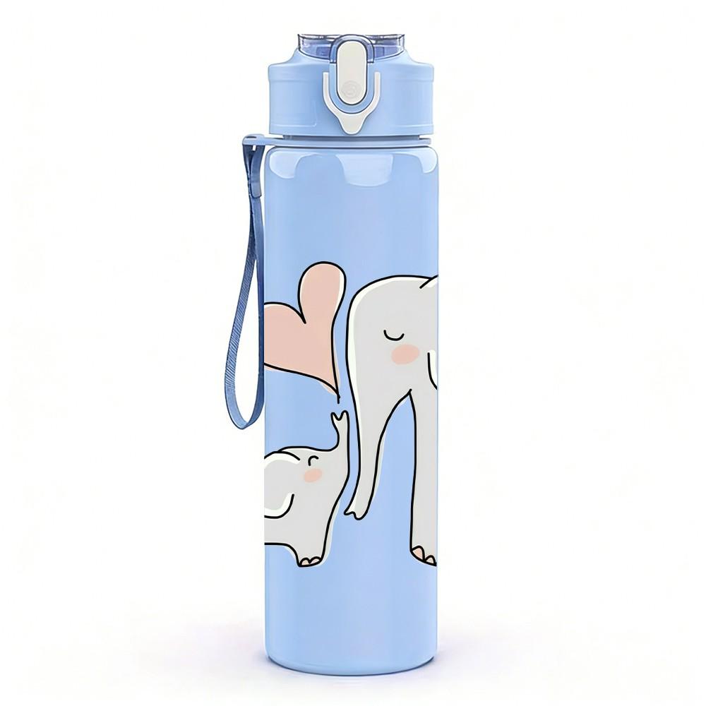 1PC Mom Baby Elephant Gentle Love Print 750ml Color Plastic Sports Water Bottle Leakproof Flip Straw Lid Suitable for Sports Office Home Use