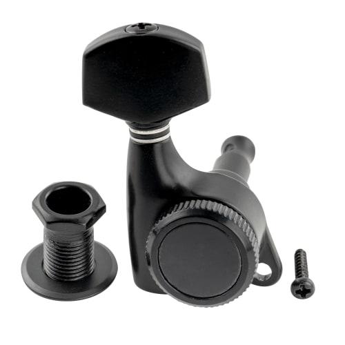 Musiclily Pro 6-String Locking Tuners for ST Strat/TL Telecaster Electric Guitars, Black Hex Buttons