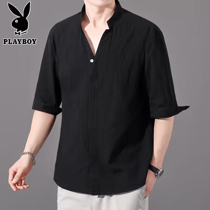 Playboy Men s Pure Cotton Seven-Point Sleeve Shirt 5XL