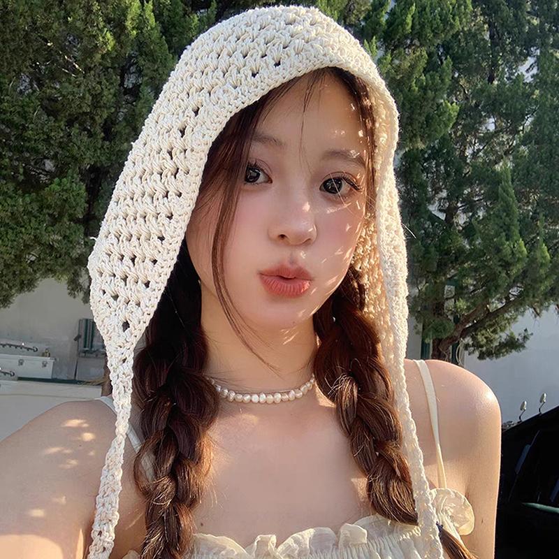 Boho Thin Hollow Handmade Crochet Hats For Women Girls Spring Summer Travel Versatile Beanies Cap Sweet Casual Turban Mesh Hat