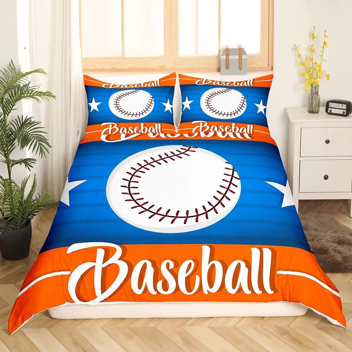

Comforter Baseball Bedding Set King Queen Size Sports For Kids Teens 3D Ball Theme Comforter Bule Polyester Comforter (quilt)-EU Single(135*200cm)3pcs