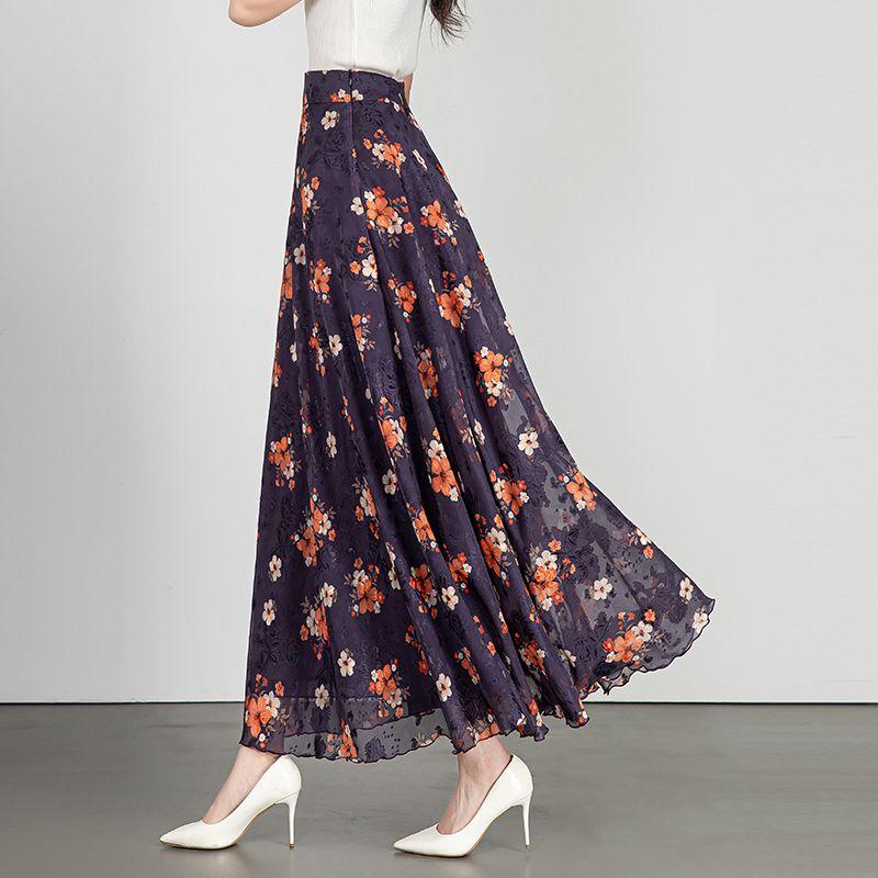 New Summer White Midi Skirt Women's Long Embroidered A-line Swing Skirt High Waist Dance Skirt