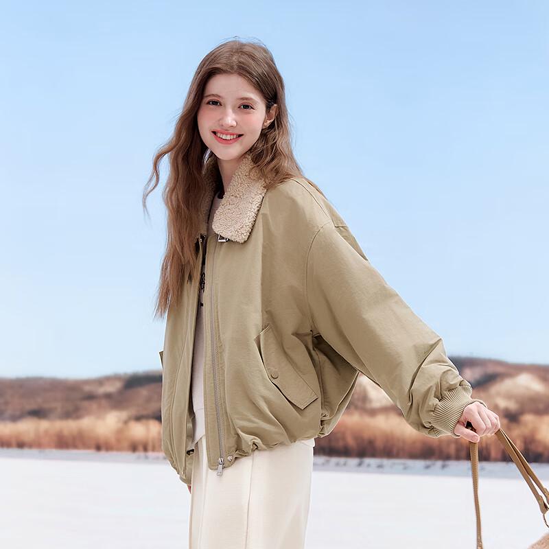 Betu Women's Spliced Collar Drawstring Hem Short Down Jacket