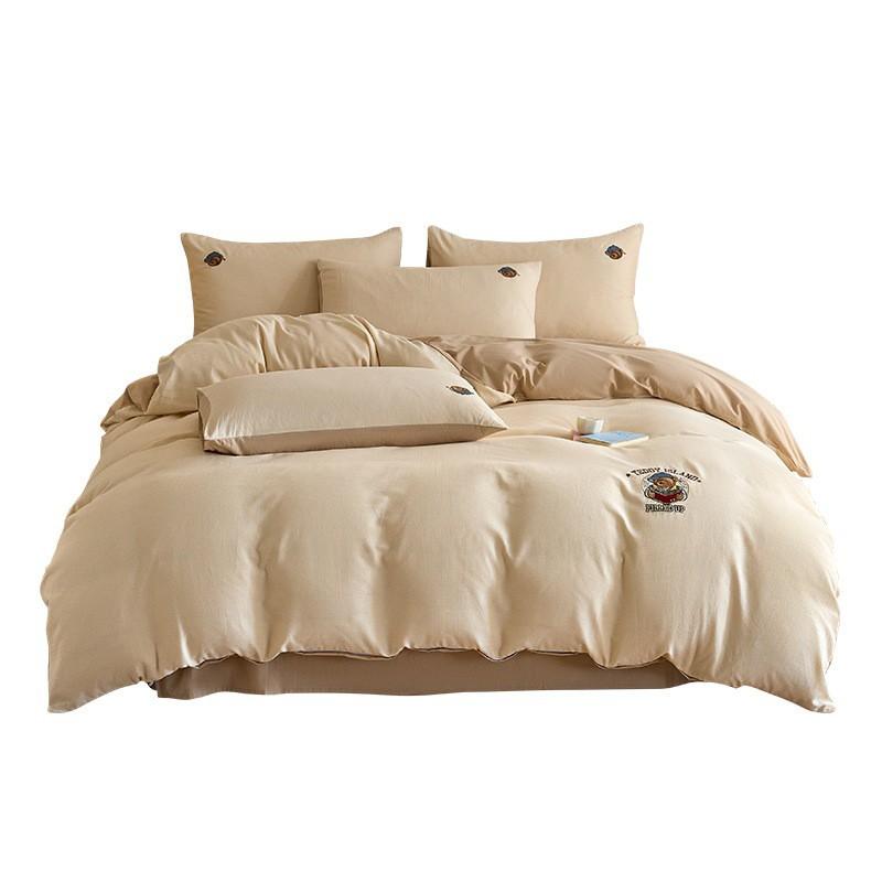 Thick Brushed Cotton Bedding Set Bear Embroidery Sheet Duvet Cover All