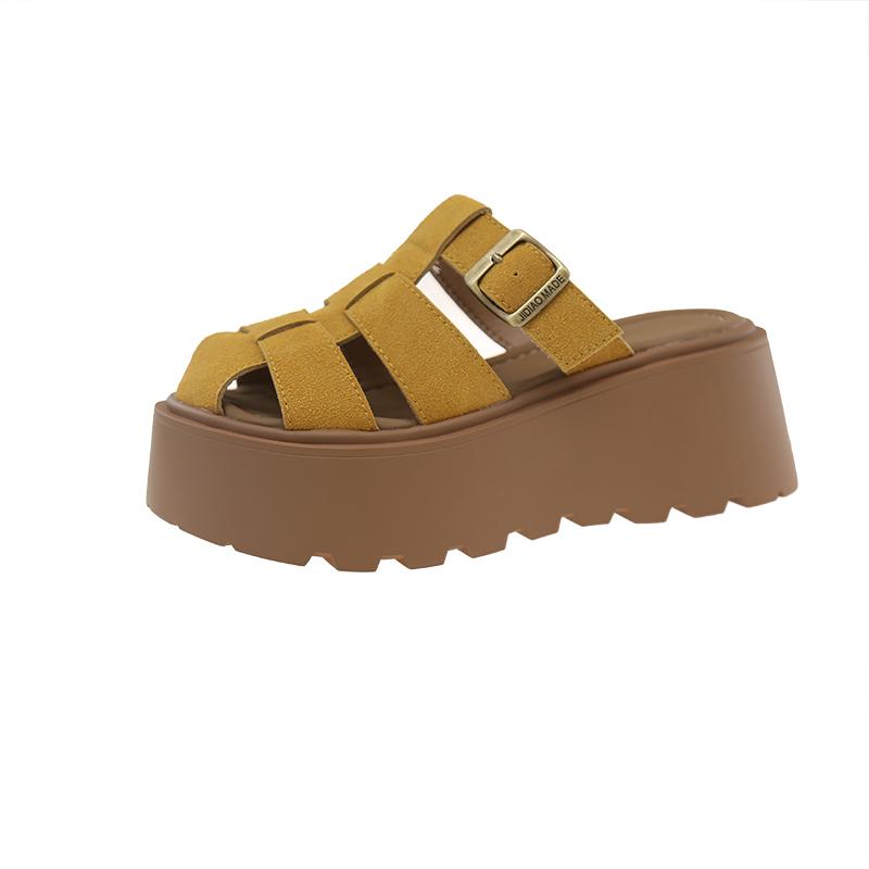 Fashion Increased Internal Fretwork Heels Shoes Ladies' Slippers Platform Cover Toe Slipers Women 2025 Slides House Slippers Platform