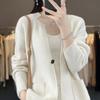 Cozy 100% Wool Knitted Stand-Up Collar Cardigan - Women's Spring & Autumn Loose Outerwear, Versatile Fashion Sweater