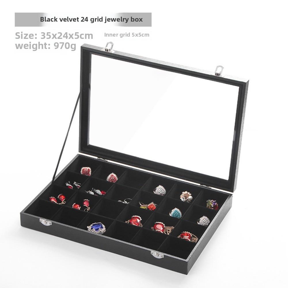 Black Jewelry Box Jewelry Necklace Ring Earrings Bracelet Antique Plaid Storage Display Box Dust-proof Glass with Lid