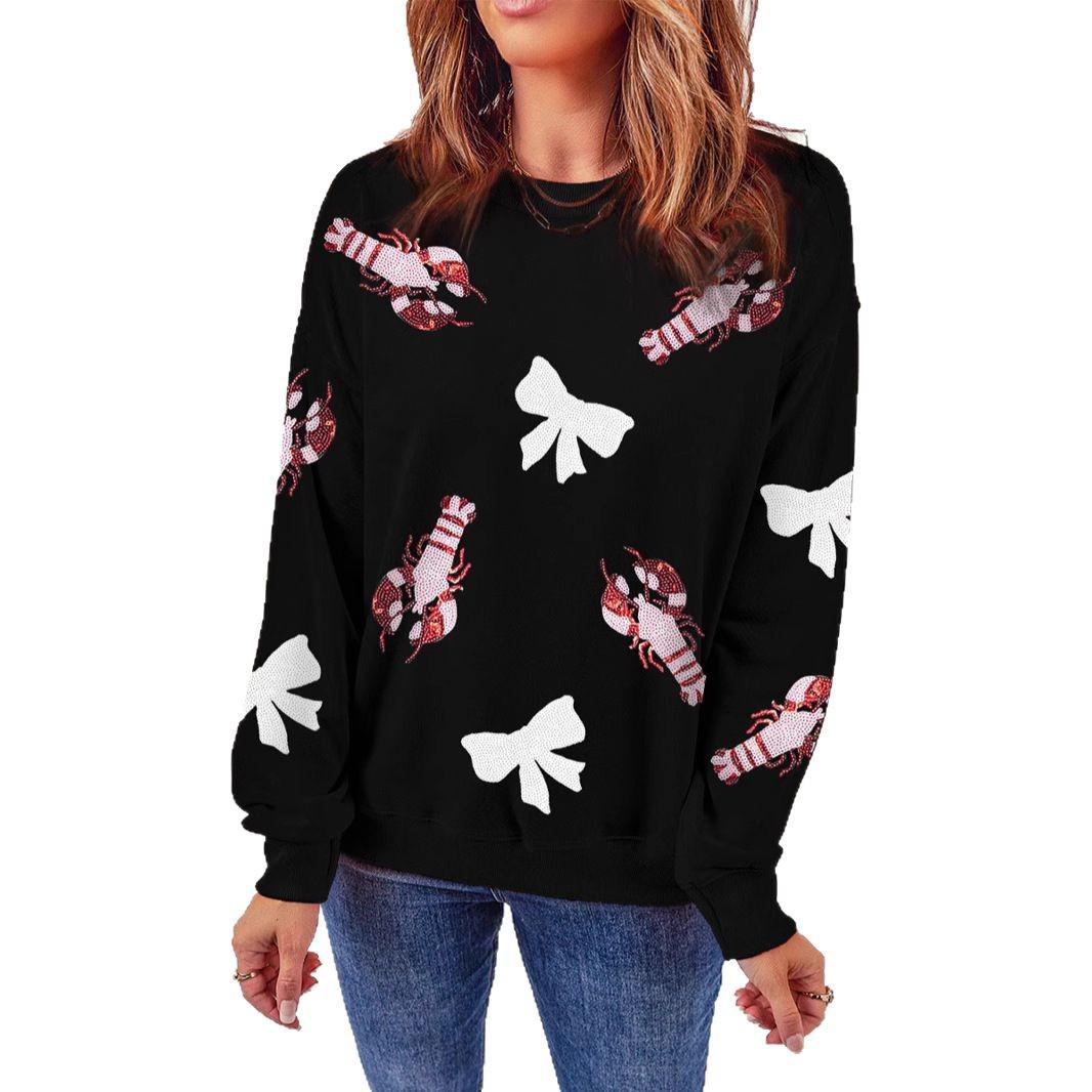 

SHIYING Женский модный свитшот свободного кроя с длинными рукавами и пайетками-бантами M