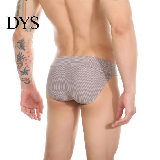 Soft Fabric Men Underwear Briefs Low-rise Wide Elastic Waistband Slim Fit Breathable Low-waist Striped Print Seamless U-Convex Panties Daily Wear