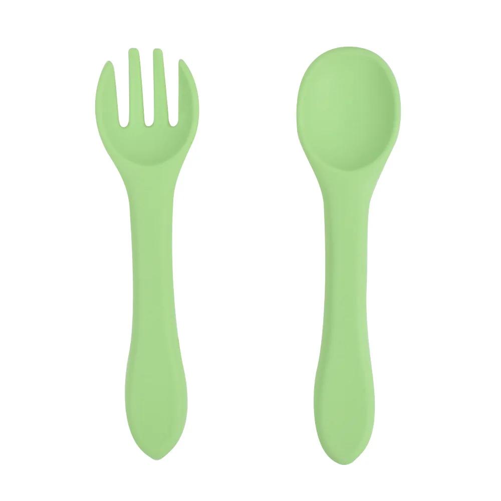1PCS Full Silicone Spoon For  Utensils Food Grade Silicone Free Dishes Feeding Set Easy To Rinse  Tableware