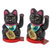 Waving Arm Lucky Cat Solar Powered Light Sensing Rotatable Base Bring Wealth Good Luck 5 Inch