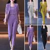 3 Pcs/Set Women Business Suit V Neck Sleeveless Vest Half Sleeve Lapel Hollow Out Coat High Waist Harem Pants Solid