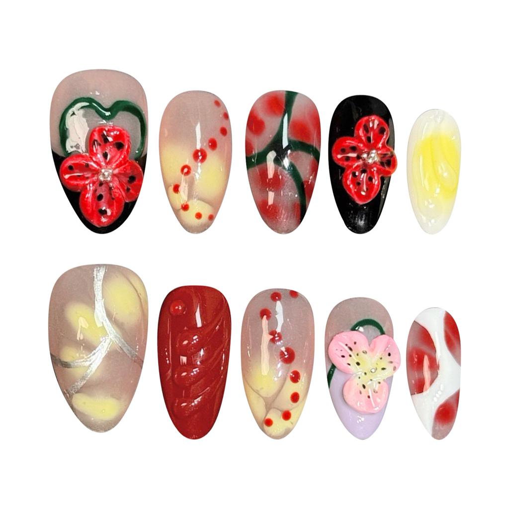 10PCS Gentle False Nails with Smudging Design Natural Unbreakable Nail Simple Wear for Working Dating or Partying
