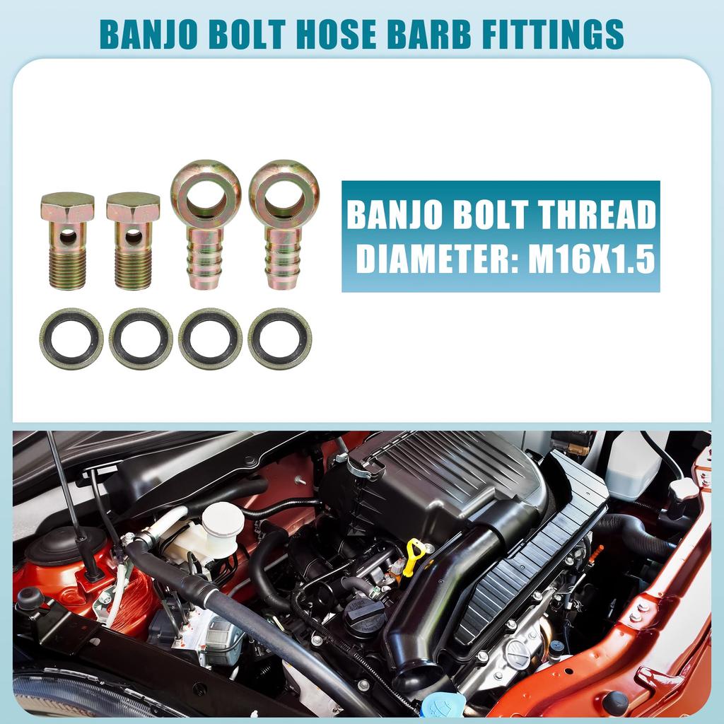 A ABSOPRO Banjo Bolt M16x1.5 16mm Banjo Hose Barb Bolt Fitting Brake Line Fitting