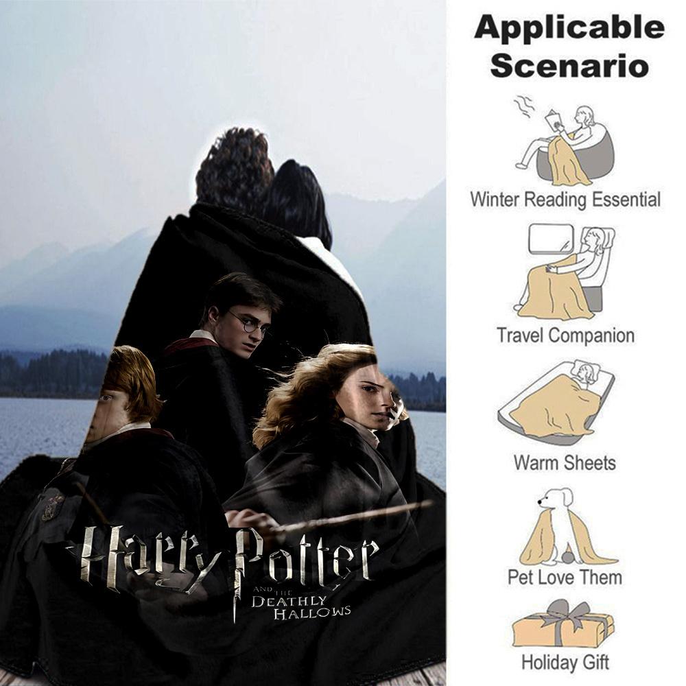1pc Harry Potter Deathly Hallows Flannel Blanket Soft Warm Throw for Home, Office, Travel, All-Season Cozy Bedding GiftL1250