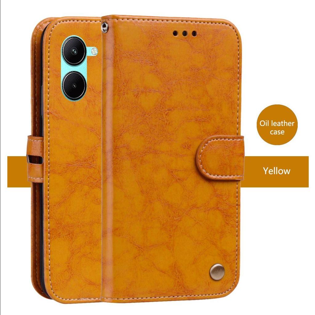 Vintage Crazy Horse Texture PU Leather Flip Wallet Phone Case for realme C33 Card Holder Kickstand Shockproof Protective Cover