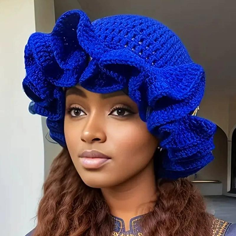 Colorful Crochet Ruffle Bucket Hat Warm Stretch Knit Hat New Year Celebration Women'S Fashion Handmade Beanie Hat Tool Tentacle
