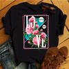 Fashion Women T Shirt Flower Printed T Shirt Casual Black Tops 90s Ladies Girl Tee Shirt Female Harajuku Graphic T -Shirt