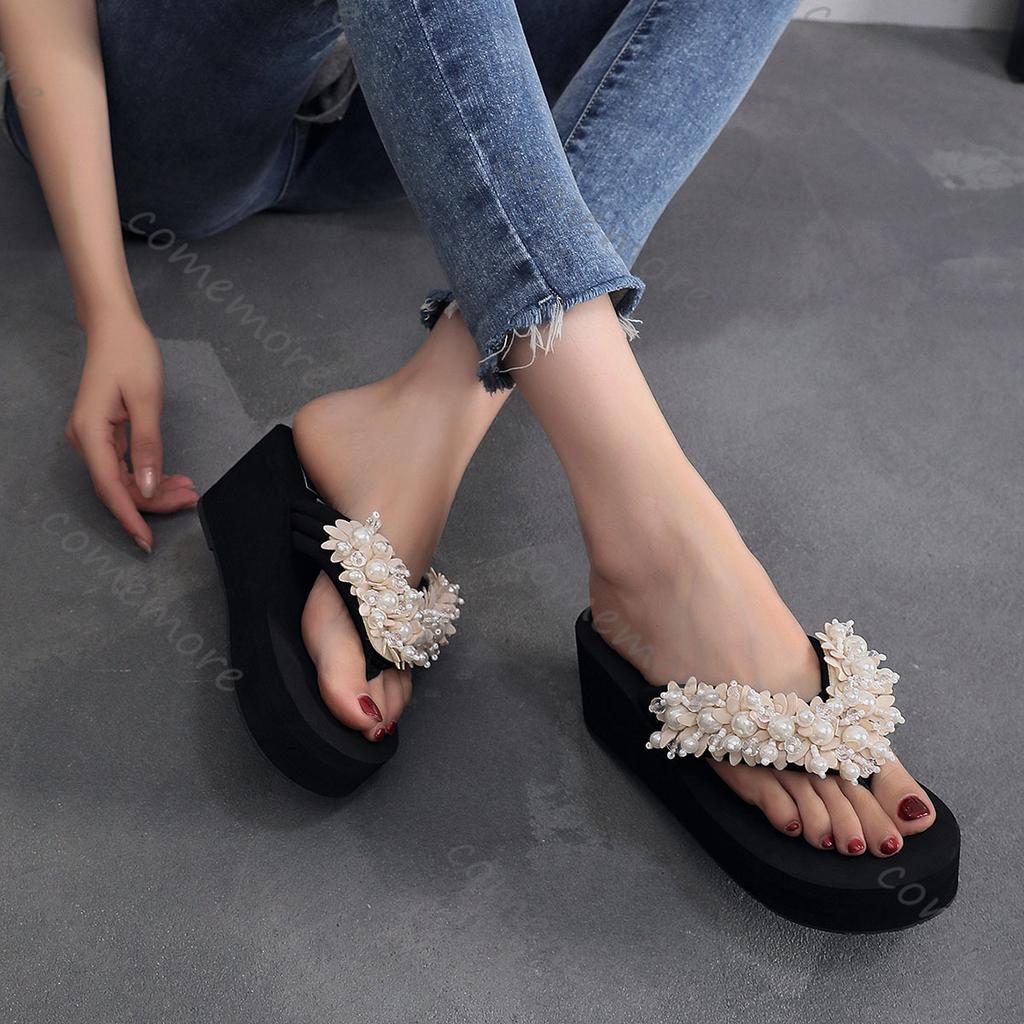 Fashion Comemore Wedge Flip Flops Women 2025 Summer Black Thick Bottom Platform Sandals Slides Woman Plus Size 42 Casual Beach Slippers